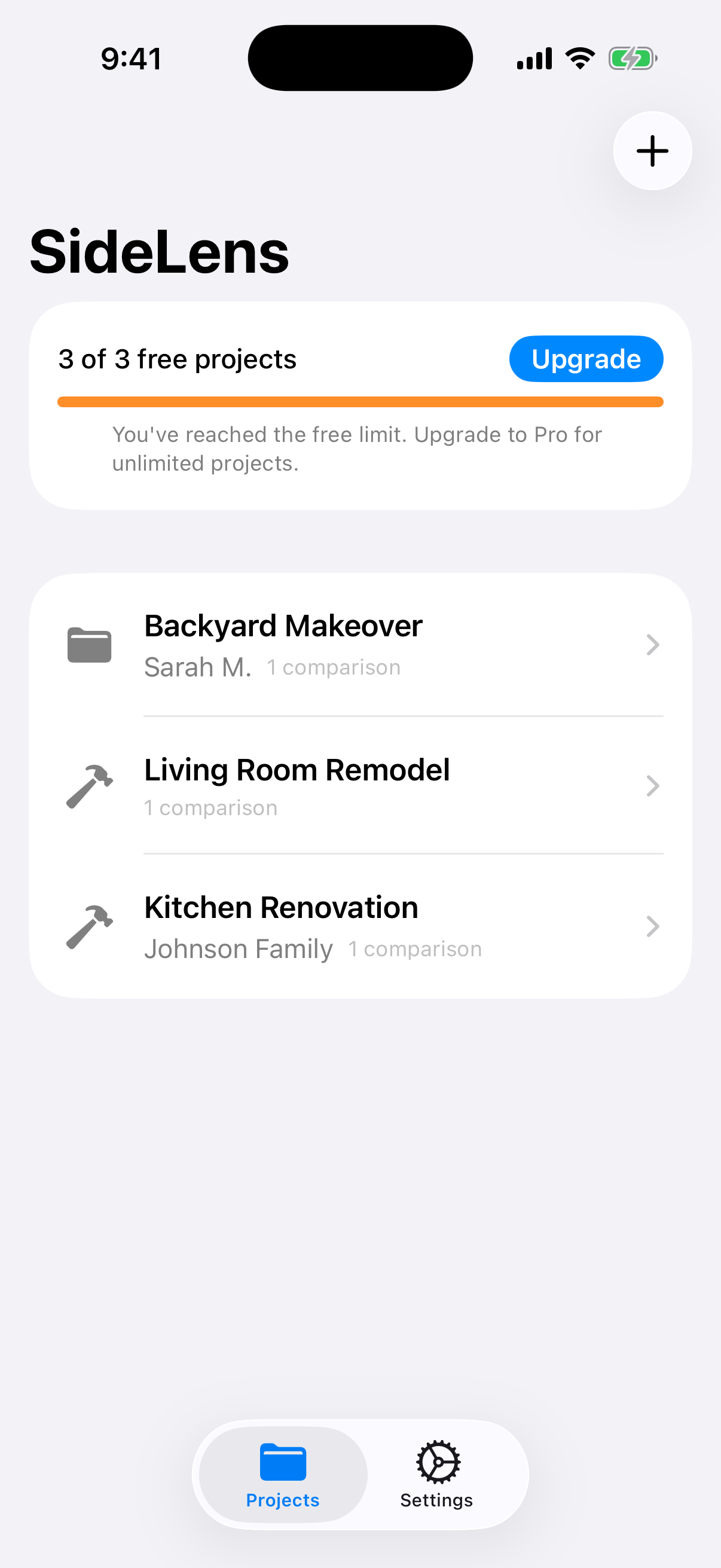 SideLens project list